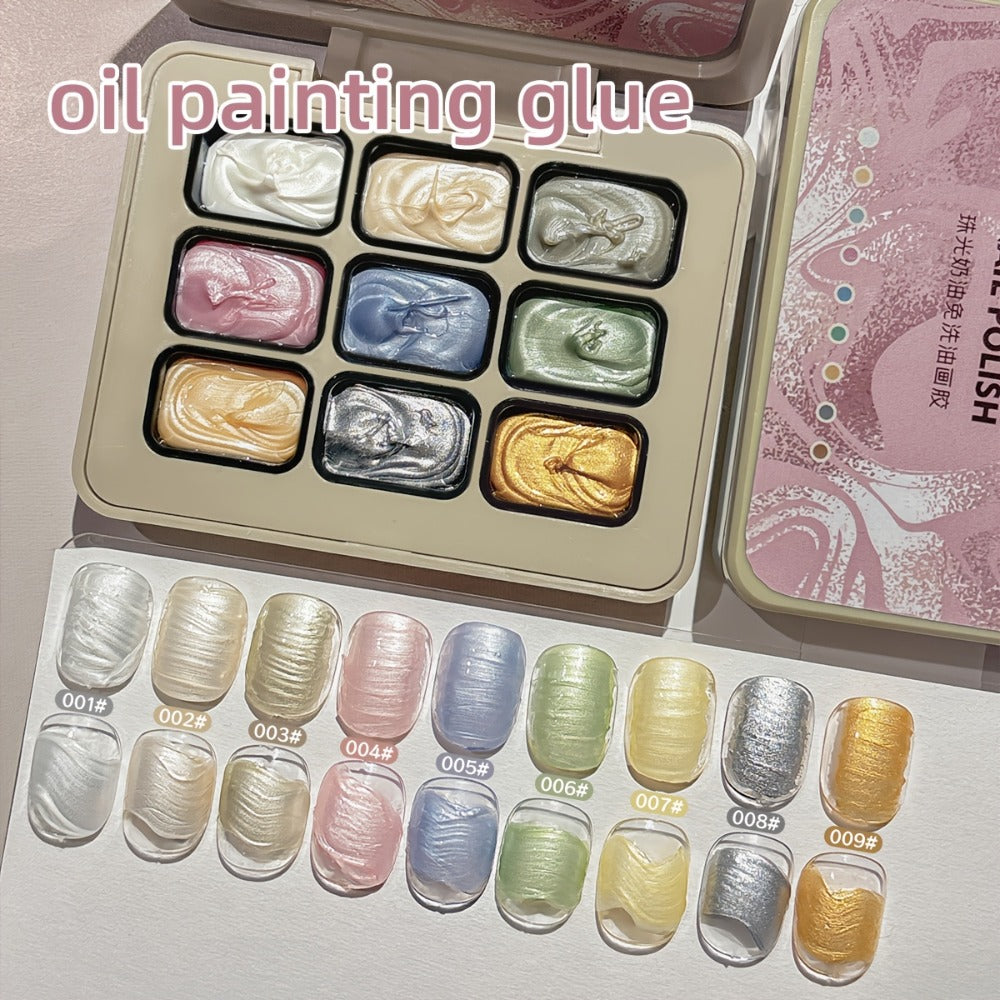 MORDDA Nine Grid Pearl Cream Oil Painting Gel - A Nail Gel Featuring a Spiral Design Ideal for Shell-Shaped Nails, Showcasing a Pearlescent Shimmer And a Mother-Of-Pearl Texture, Perfect for Salon Nail Art And Projects