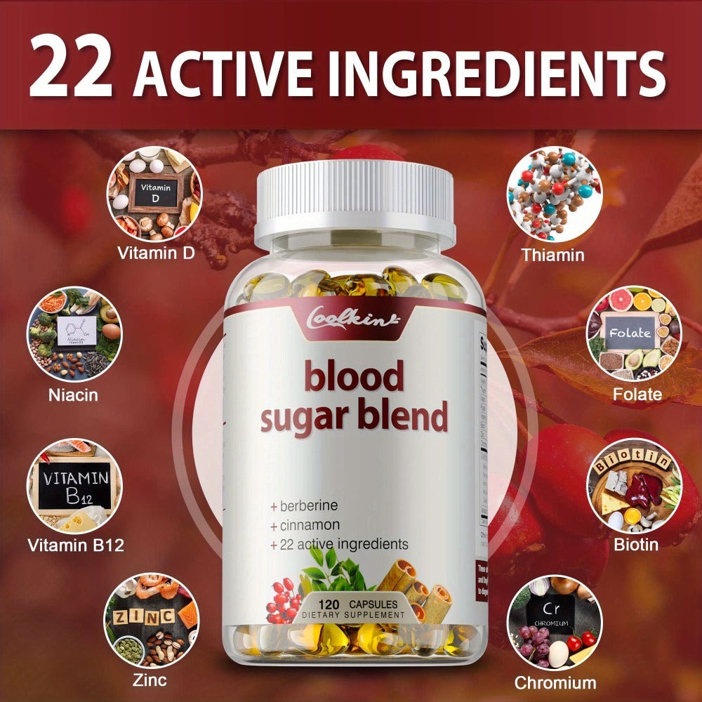 Blood Sugar Blend - with Berberine HCL, Cinnamon, Coq10, Turmeric, Alpha Lipoic Acid, Support Healthy Blood Sugar Levels - 120pcs