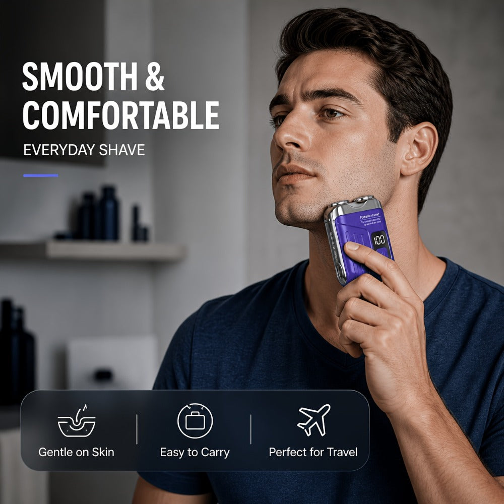 Portable Electric Rotating Shaver with Dual-Head Motor & USB - Mini Pocket Suitable for Home, Travel, USB- One-Button Operation, Long Battery Life for &, Battery- for -the- Shaving