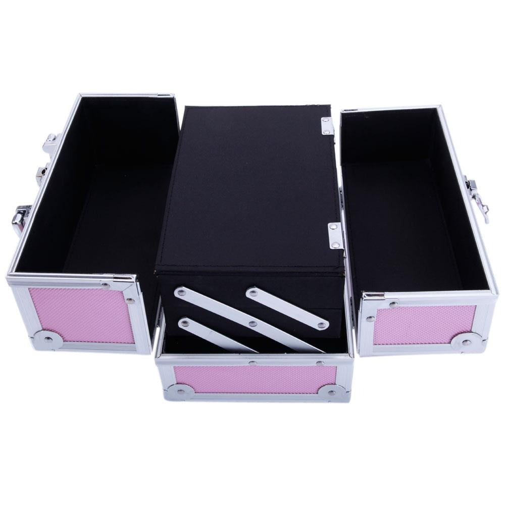 Professional Makeup Train Case, Large Capacity Aluminum Cosmetic Trolley Organizer, Portable Jewelry Storage Box with Adjustable Dividers & Lockable Keys, Travel Makeup Artist Tool Box