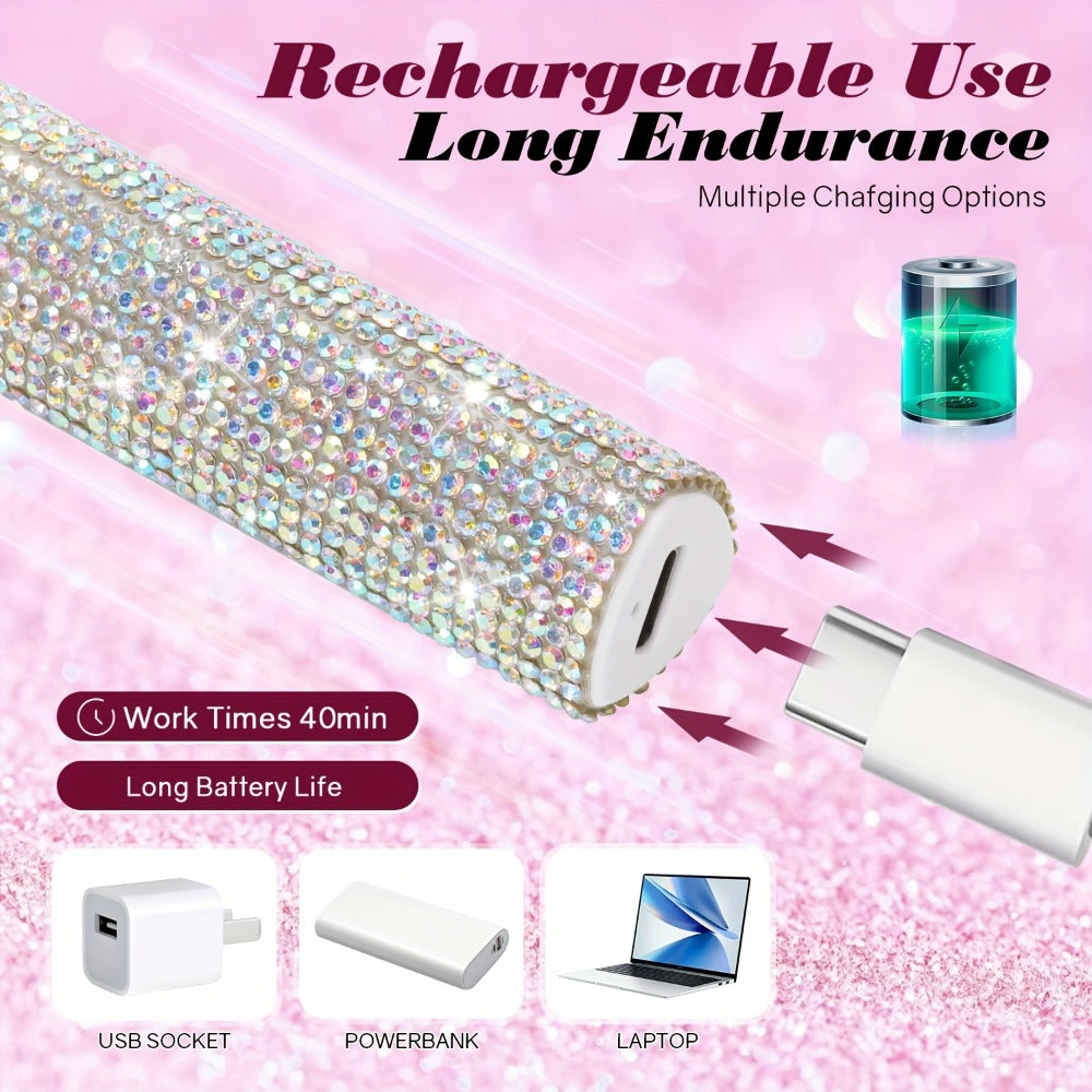 Portable LED Nail Lamp - Quick-Dry Gel Polish Dryer, USB Rechargeable with 200mAh Battery, Sparkling Rhinestone Design, Ideal for Hands & Feet, Perfect Valentine's Gift, Nail Dryer