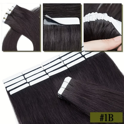 Tape In Hair Extensions Human Hair Straight Natural Black 1B Seamless Skin Weft 10pcs 30g Per Pack 16-24 Inch Women Invisible Blend Volume Length