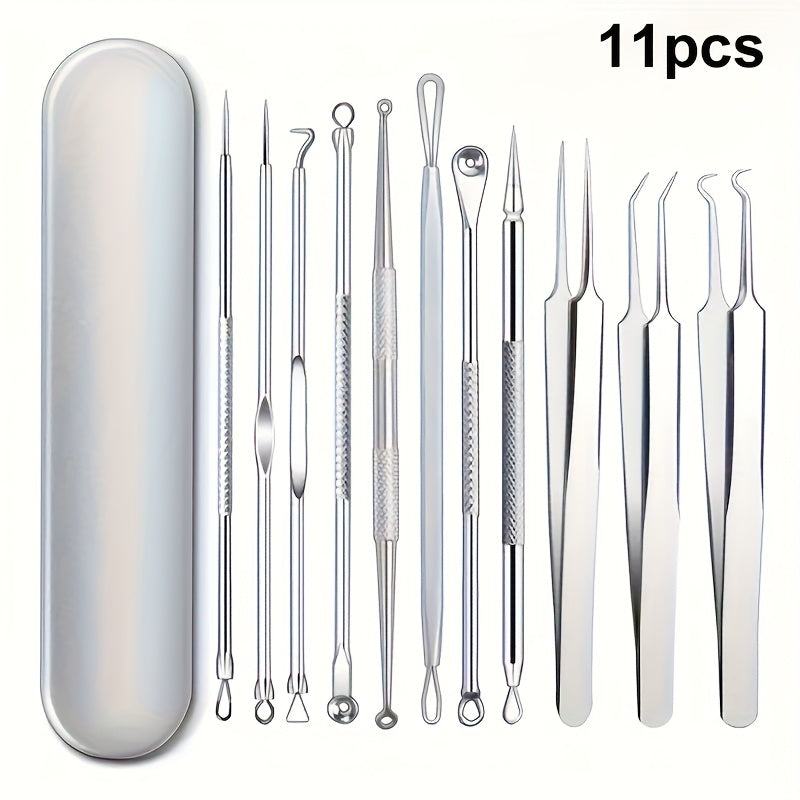 11pcs Blackhead Remover For Face, Professional Stainless Micro-Needling Removal Tools Kit, Needling Beauty Needle Elbow Hook Needle Tool, Pimple Popper Tool Kit For Quick And Easy Removal Of Pimples, Blackheads, Zit Removing Forehead