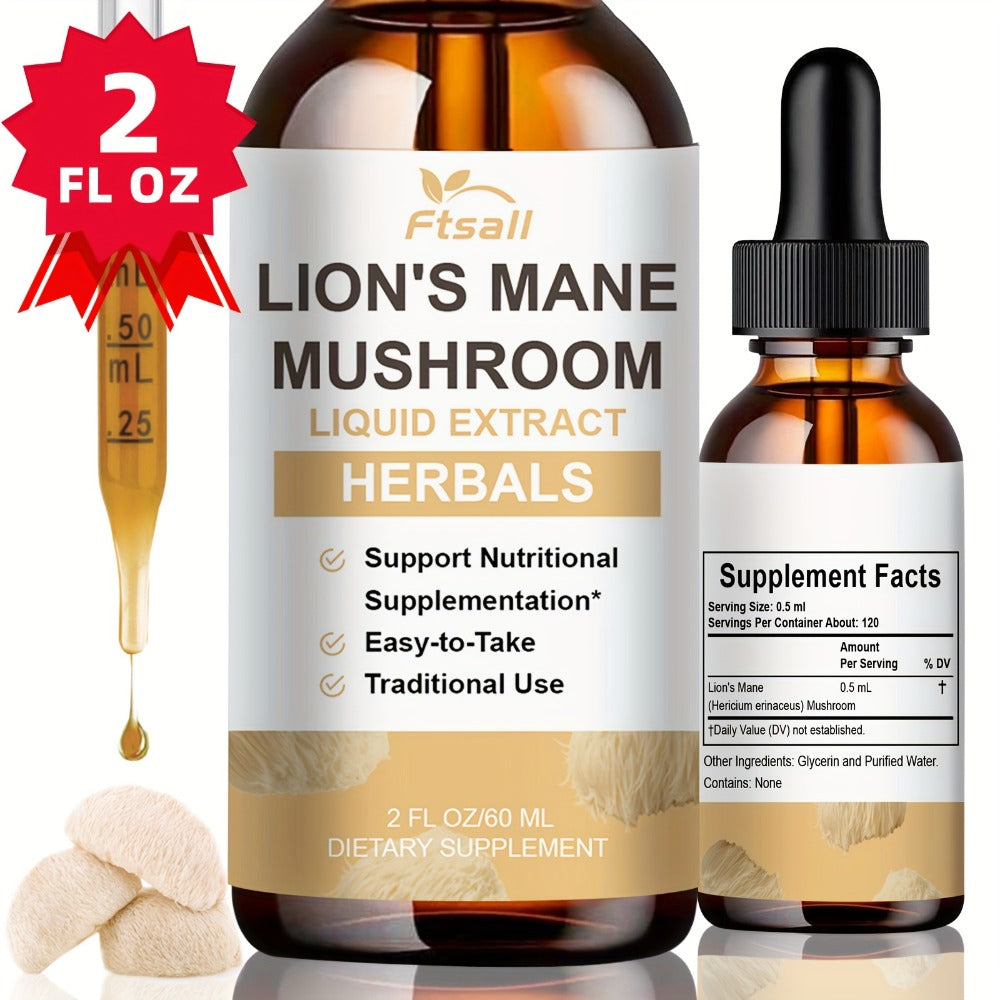 Ftsall 1/2/3 Packs Lions Mane Liquid Drops Supplement - 2FL OZ | Natural Herbal Brain Support for Focus, Memory | Lions Mane Mushroom for Women And Men