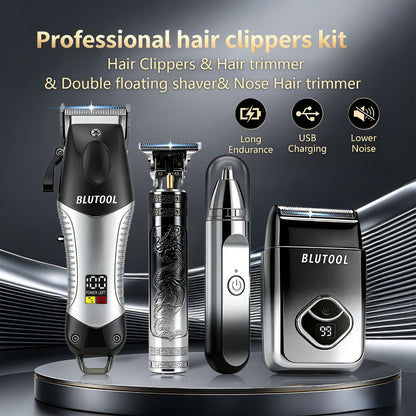 4-in-1 Men's Grooming Kit - Cordless Hair Clipper, Beard Trimmer, Electric Shaver & Nose Trimmer, Rechargeable Professional Hair Cutting System, Gift for Men