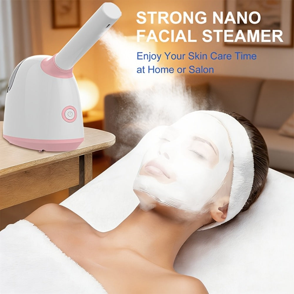 Nano Ionic Facial Steamer Deep Pore Cleansing Warm Mist Humidifier Vaporizer Home Sauna Spa Skin Moisturizing 3-in-1 Portable Large Tank Pink Gift for Women