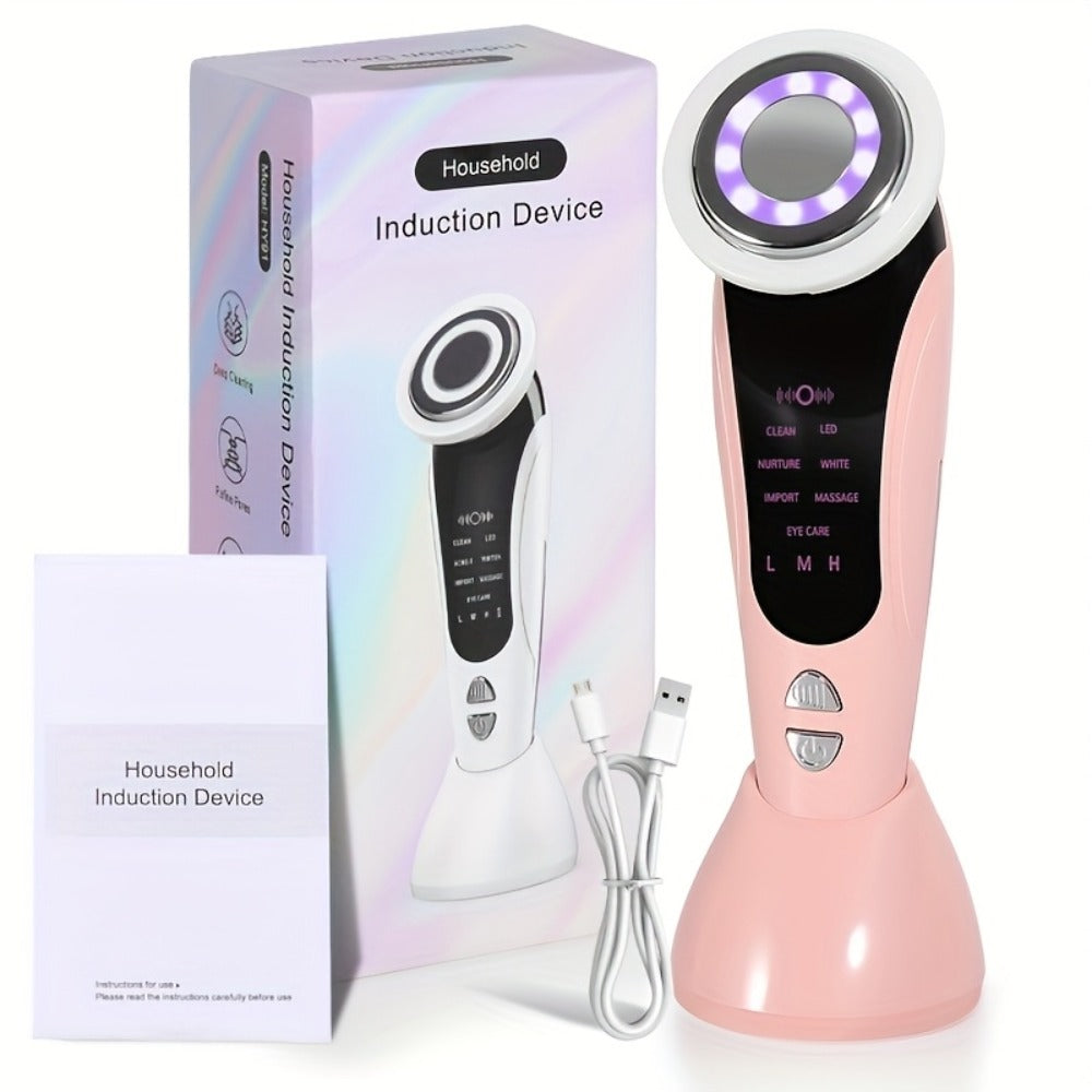 4-in-1 Facial And Neck Massager with LED Relax & Vibration - USB-Powered Light Beige Tightening, for Home/Travel - Ideal Gift for & Relaxation, Ergonomic Handle, Highquality Device, Skincare Enthusiasts, Portable Design, Durable