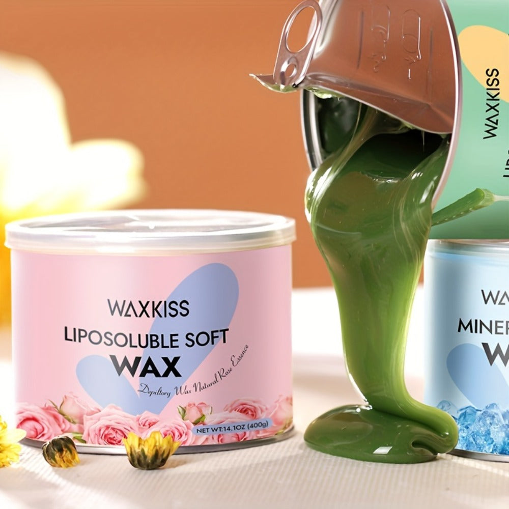 WAXKISS Honey Flavored 400g Jar Hair Removal Soft Wax Face Waxing Honey Wax Easy Application Suitable for All Skin Types Hair Removal for Underarms Legs Hands Back Face and More Body Areas Travel and Home Use