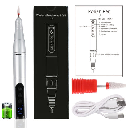 35000RPM Electric Nail Drill Rechargeable – Portable USB-Powered Low Noise Nail Efile for Manicure & Pedicure | Professional Cordless Nail Drill for Acrylic & Gel Nails, Gift for Women
