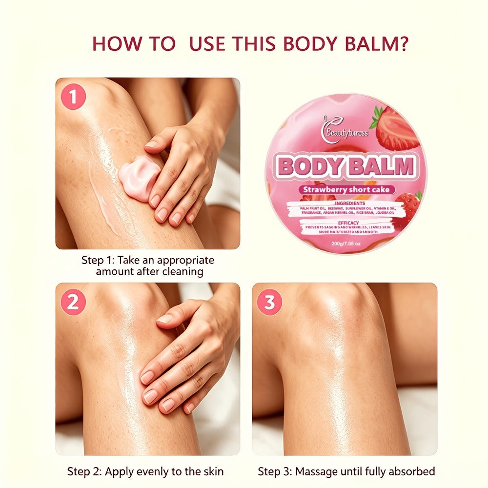 Beautyturess Strawberry Body Glaze 1pc - Moisturizing Body Butter with Shea Butter, Glycerin, Vitamin C - Hypoallergenic, All Skin Types - Long-Lasting Hydration, Body Cream for Dry Skin Care, Easter Bonus & Basket Gifts