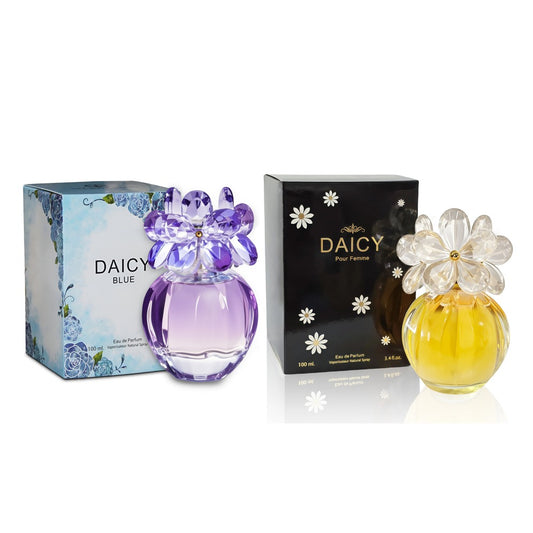 2-Piece Daicy Perfume Set Daicy Blue&Daicy Black 100ml Perfume Spray for Women, Romantic Floral Fruity Note, Floral Bottle Design, Elegant and Charming Daily Fragrance.