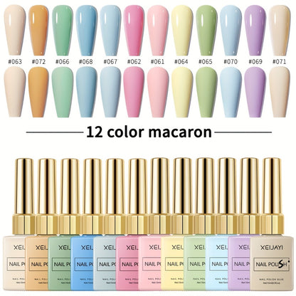 Gel Nail Polish Set 12 Colors | Candy Macaroon Bright Nails Semi Permanent Soak Off UV LED Nail Art Kit | Spring Summer Nail Gel for Salon & DIY Manicure 0.51oz