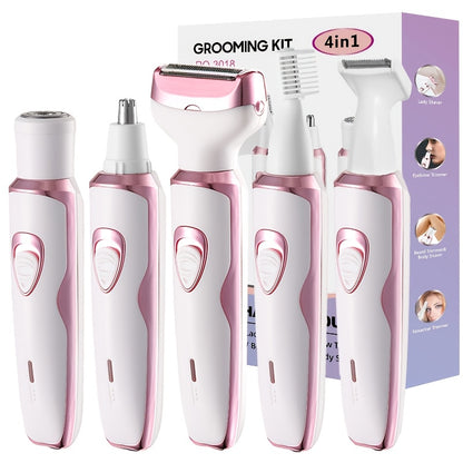 Electric Hair Remover Set for Women USB Rechargeable Multifunctional Facial Hair Removal Tool for Eyebrows Nose Face Legs Portable Painless Lady Trimmer Gift Set Pink Purple