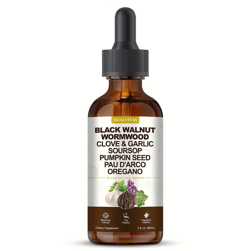 [Gut Health Supplement] Black Walnut Wormwood Tincture-All-In-One Multi-Herbal Drop, with Soursop, Oregano, Garlic & Berberine, Support Colon Health, Digestive Health, Gut Health Supplement Alcohol-Free Gut-Friendly, 2fl.oz