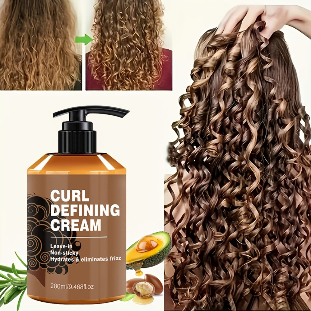 Curl Defining Cream with Argan Oil 9.47oz - Moisturizing Frizz Control Hair Styling Paste for Wavy & Curly Hair | Long-Lasting Hold | Non-Sticky Formula