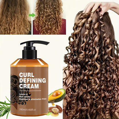Curl Defining Cream with Argan Oil 9.47oz - Moisturizing Frizz Control Hair Styling Paste for Wavy & Curly Hair | Long-Lasting Hold | Non-Sticky Formula