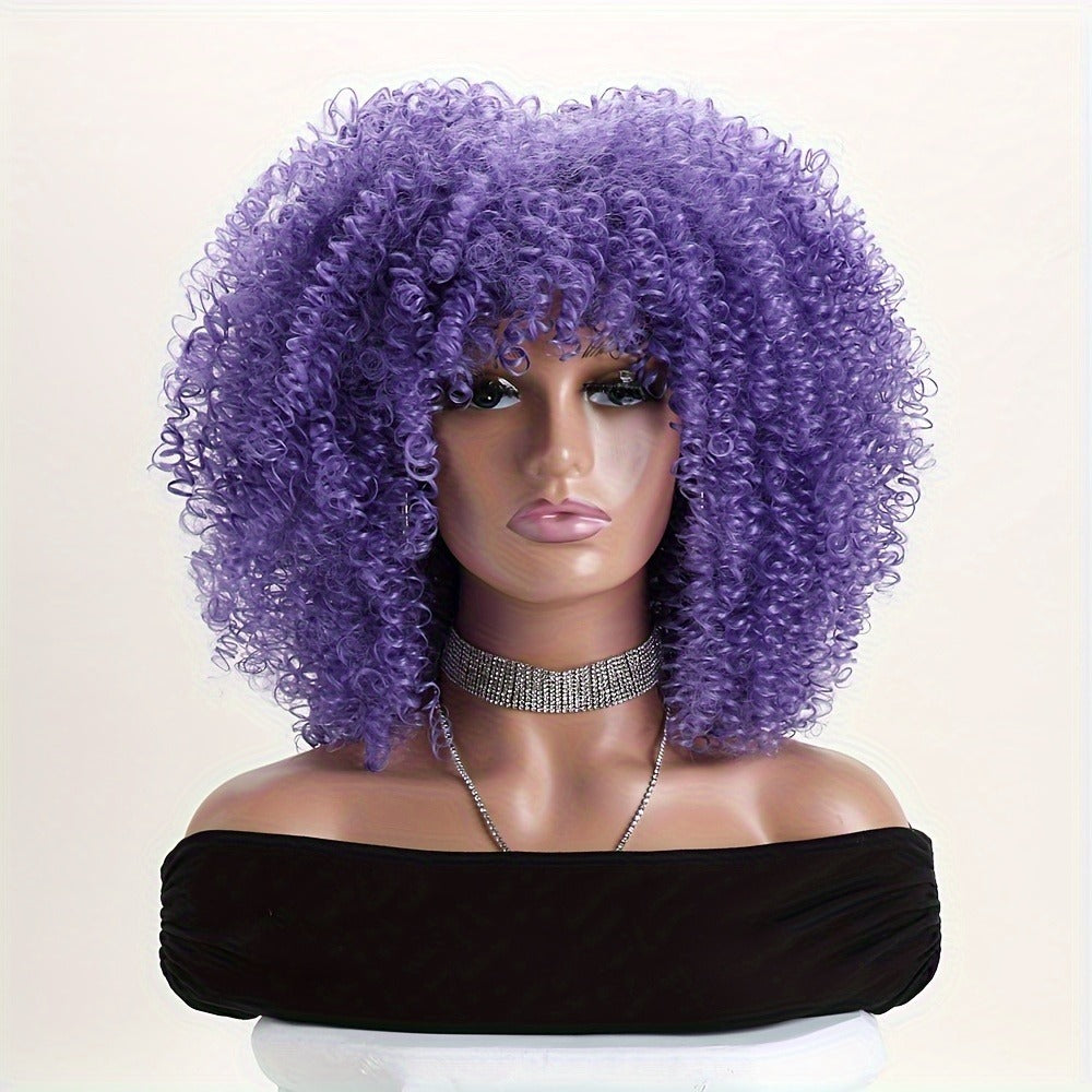 Afro Kinky Curly Wig Synthetic Short 16 Inch — 18 Colors, Heat Resistant, Elastic Net Cap, Women's Fashion Wig for Daily Wear, Cosplay, Party & Music Festival