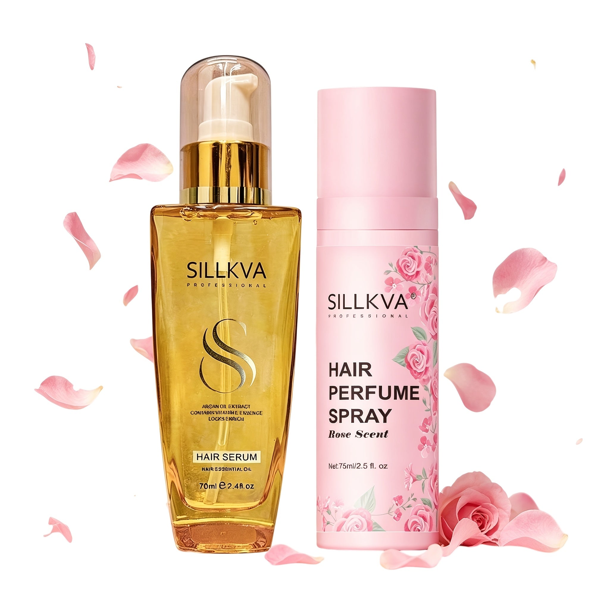 SILLKVA Moroccan Argan Revitalizing Penetrating Hair Oil + Rose Scented Hair Spray Set - A Hair Oil And Rose Essence Spray Specially Developed For Women. It Smooths, Moisturizes, And Strengthens Hair While Leaving A Long-lasting