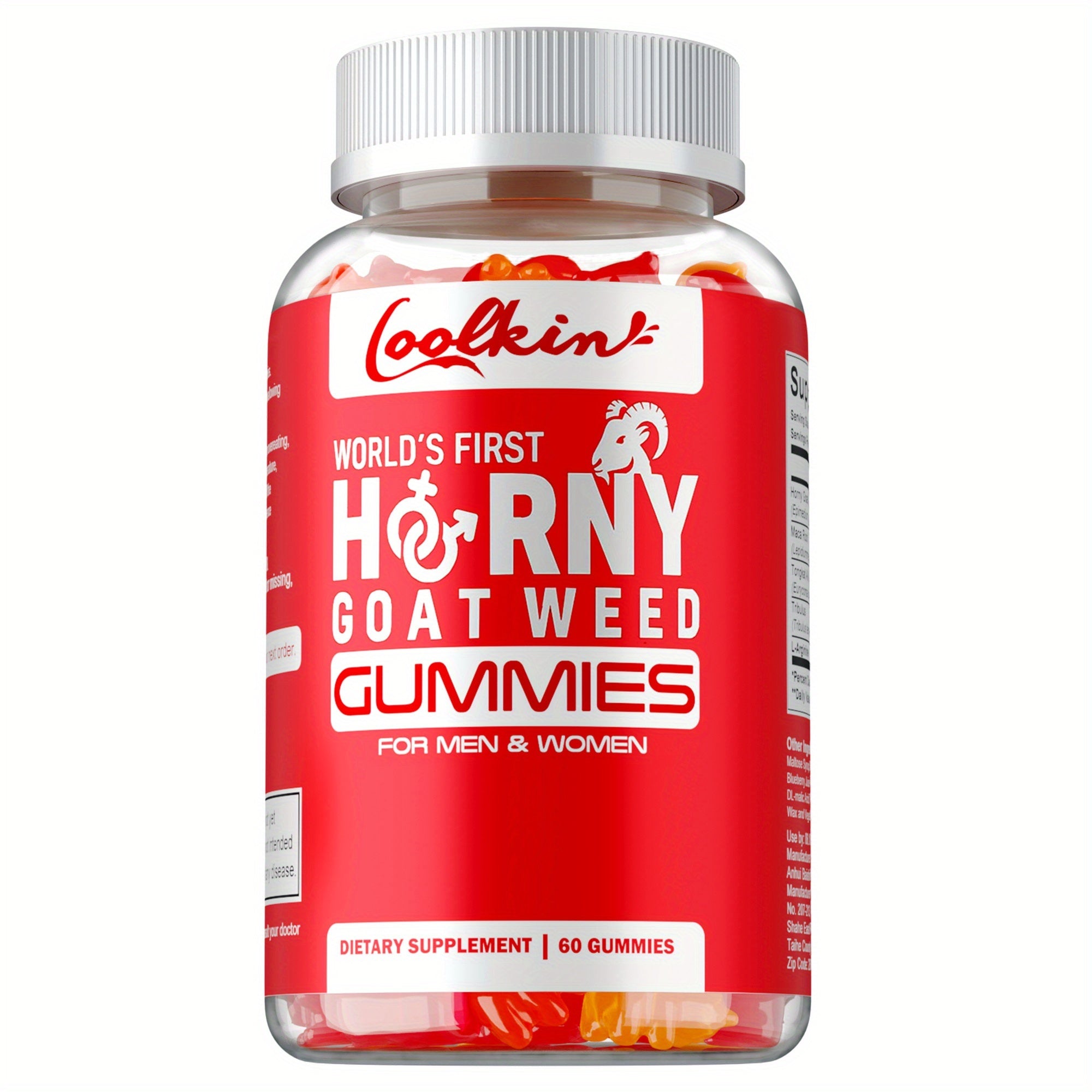 Horny Goat Weed Gummies - with Maca Root, Tongkat Ali Root, Tribulus, L-Arginine, Supports Men's Health - 60pcs