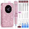 SAVILAND Professional Nail Drill 40000 RPM | Bright Pink Diamond Nail Drill Kit with 4000 mAh Rechargeable Battery, LCD Display, Brushed Motor, Includes Ceramic Nail Drill Bits and Sanding Bands for Salon Use
