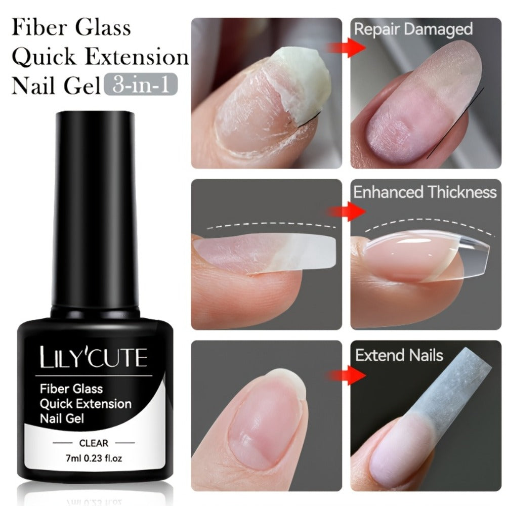 LILYCUTE 0.24oz 3pcs Fiber Glass Construction Gel Nail Polish for Nail Extension Broken Nail Repaired Fiberglass Clear Gel Varnishes