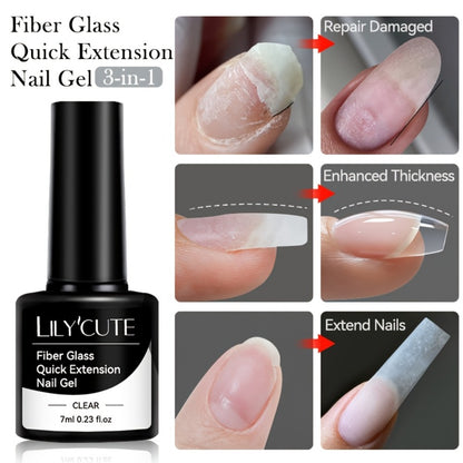 Fiberglass Construction Gel Nail Polish 3pcs - Clear Fiber Glass Gel for Nail Extension & Broken Nail Repair, UV LED Soak-Off Builder Gel Varnish