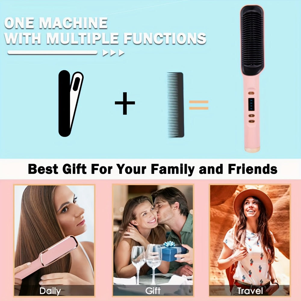 Hair Straightener And Curler 2-in-1, Household Wet And Dry Hair Straightener Comb Multi-Temp Volumizing Styling Comb, Women's Hair Tools, Women's Hair Tools Birthday Christmas Gift