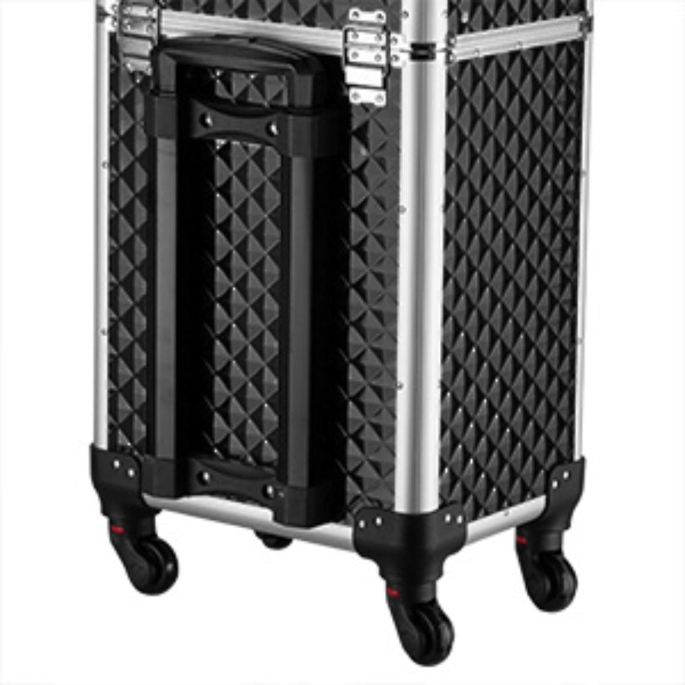 OmySalon Aluminum Rolling Makeup Train Case, Portable Makeup Organizer Suitcase, Cosmetic Storage Box, Travel Beauty Luggage Trolley Lockable W/4 Removable Wheels & 2 Sliding Drawers, Valentines Day Gift for Her (Black), Valentine's Day And Other Festival