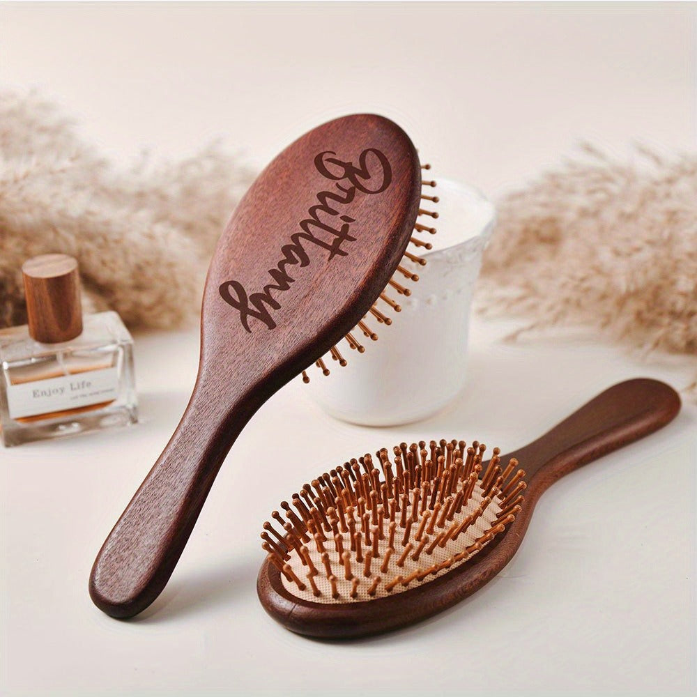 1set Custom Stylish Wooden Hairbrush - Personalized Engraving Curly Styling Brush Unscented Design For Wedding Party Daily Use Thanksgiving Halloween Christmas Gift