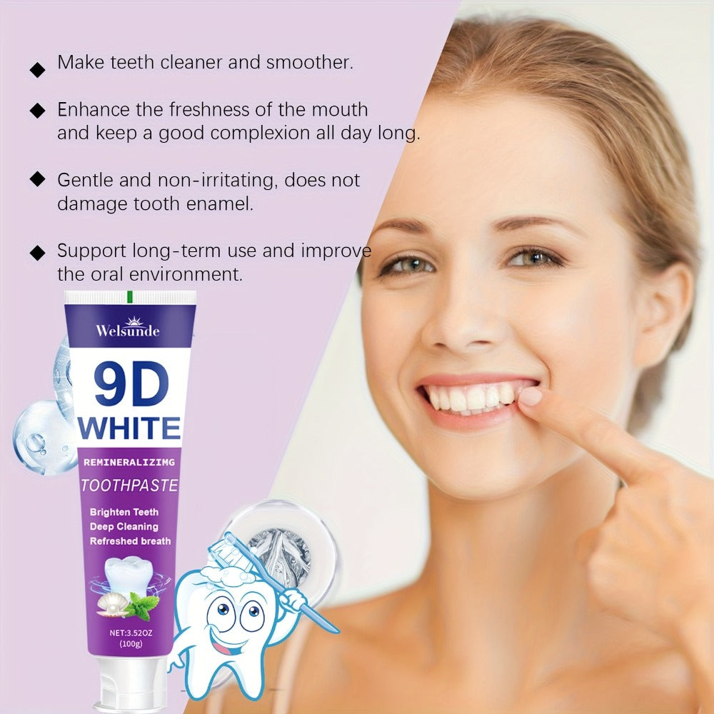 Purple Toothpaste 2pcs Hydroxyapatite Deep Cleaning Whitening Brighter Smile Mint Flavor Fresh Breath Gentle on Gums Travel Size 100g European Formula Oral Hygiene Gift Men Women