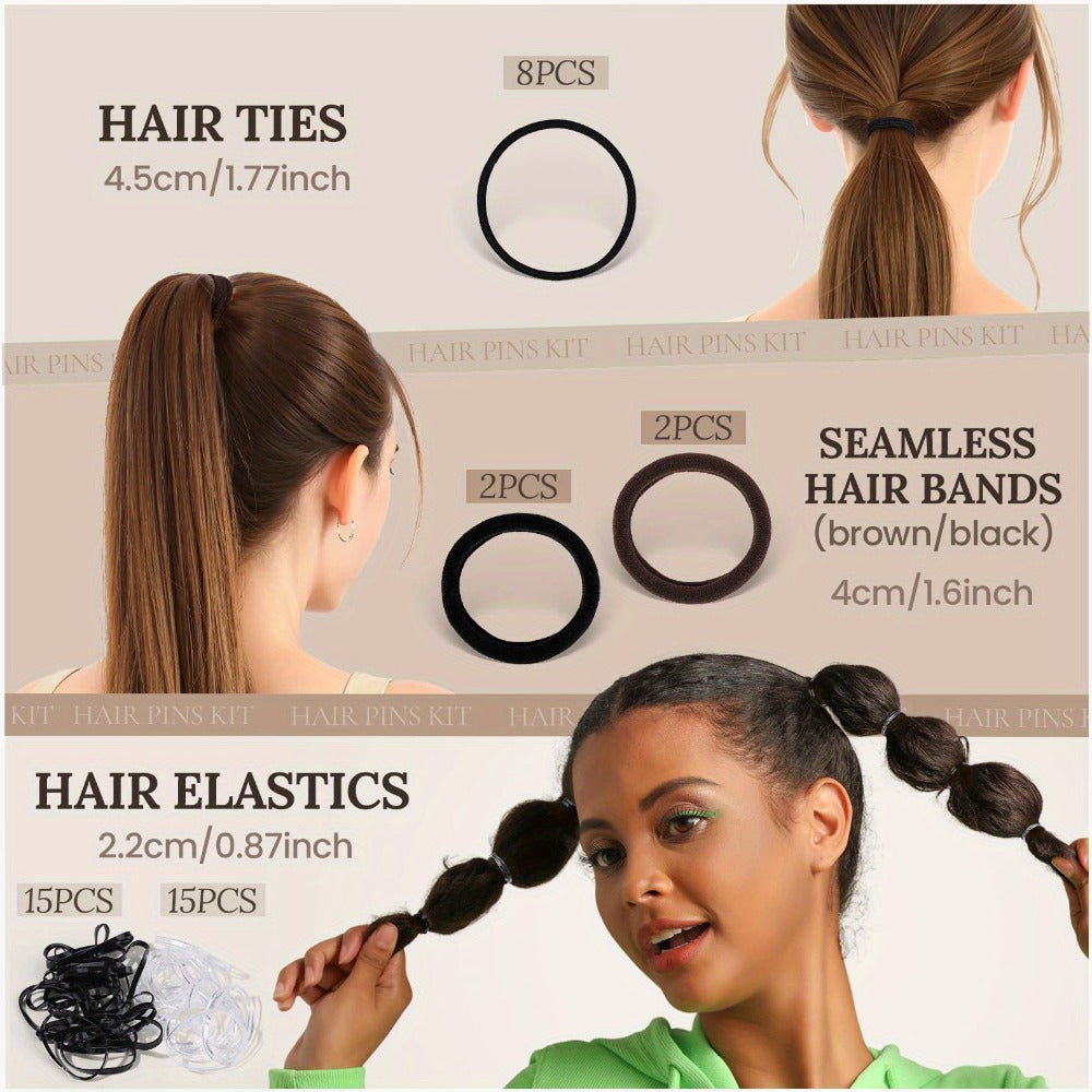 163pcs Hair Ties Clips Nets Styling Kit Girls Dance Hair Additions Portable Hairstyle Tools Dance Competition Performance Styling Pack