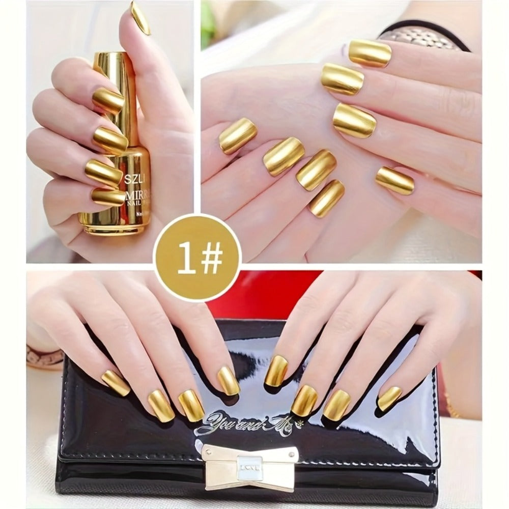12pcs Of Metal for nail Polish Enhancement Set, Metal for nail Polish 12 Color Mirror Chrome Plating 3D Effect for nail Polish Built-in Fine Brush Metal Paint Paint Paint Stripper Polishing Curing For Nail Art for nail Salon Family Gift