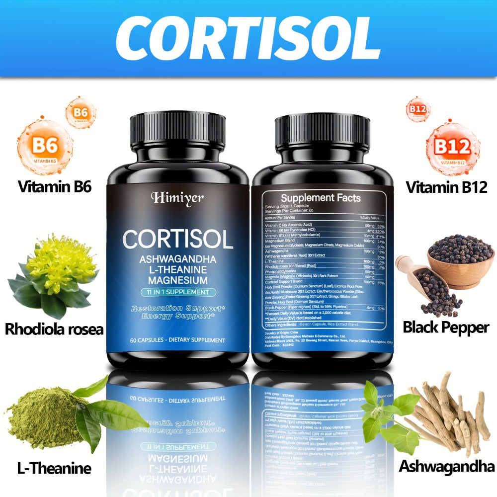 (1/3 Packs) Stress Management Capsules - All-round Relaxation And Balance Supplement Capsules - Balance Cortisol And, Peaceful Sleep And Emotional Improvement, Containing Rhodioda, Ashwagandhal, Theanine And Magnesium.