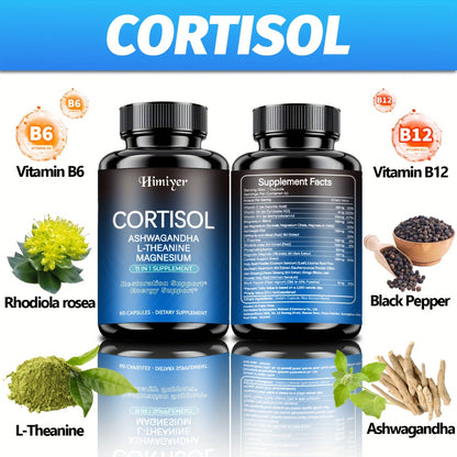 Rhodiola Ashwagandha Stress Relief Capsules with L-Theanine & Magnesium – Cortisol Balance, Deep Sleep & Mood Support Supplement for Women & Men | 1 or 3 Pack
