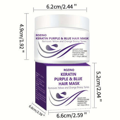 Purple Hair Mask Toner 2-Pack 3.53oz | 72-Hour Moisturizing Removes Brassiness Yellow Tones | Violet Keratin Rosemary | Smooths Frizzy Dry Hair in 3 Min | Blonde Platinum Gray