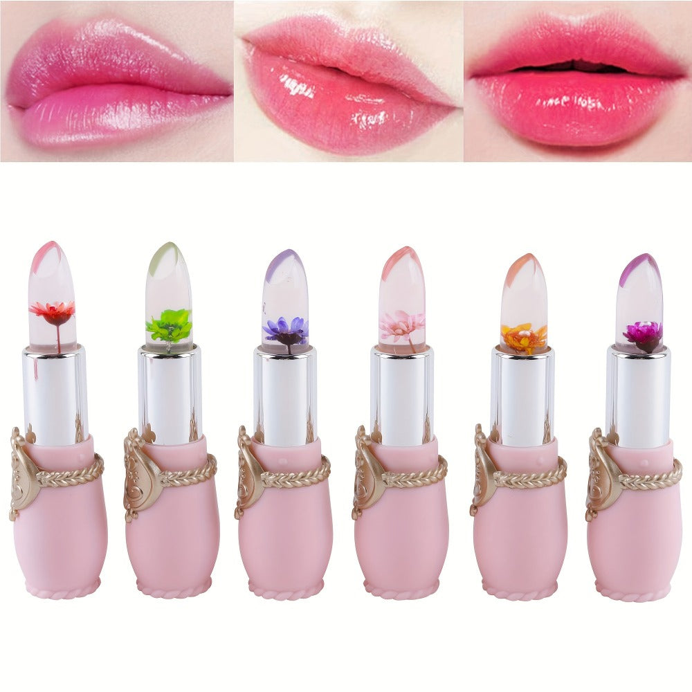 Flower Jelly Lipstick Set 6pcs Color Changing Lip Balm Thermostat Moisturizing Long Lasting Peach Flavor Lip Care Gift for Women