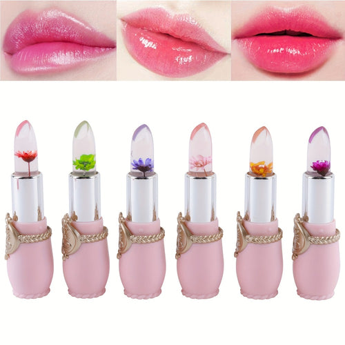 Flower Jelly Lipstick Set 6pcs Color Changing Lip Balm Thermostat Moisturizing Long Lasting Peach Flavor Lip Care Gift for Women