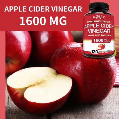 Apple Cider Vinegar Capsules 1600mg – Supports Digestion, Weight Management & Energy for Men and Women | 120 Capsules Vitamin & Mineral Blend (Optional 1/2/3 Bottles)