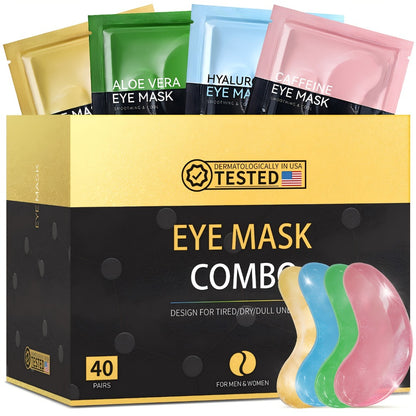 Under Eye Masks 40 Pairs Crystal Collagen Eye Patches with Caffeine Aloe Vera - Dark Circles Puffiness Moisturizing Eye Mask for Women All Skin Types Party Gift