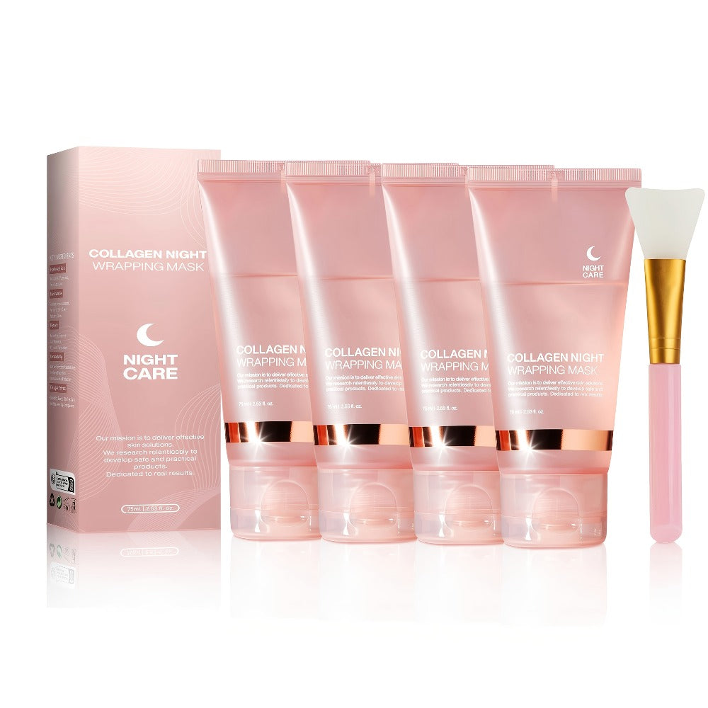 Collagen Night Wrap Mask, with Jelly Brush, Alcohol-free Mild, Deep Penetration, Nourish And Firm The Skin, Suitable for All Skin Types, Facial Glow And Luster, Halloween Christmas Valentine's Day Gift, First Choice