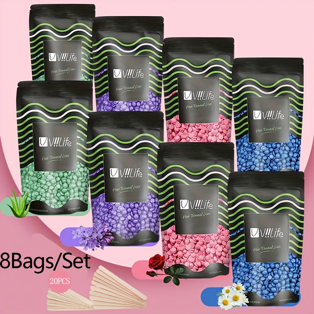 4 Bags/8 Bags of Wax Beads for Hair Removal Kit, Hard Wax Beans Suitable for Brazilian, Face, Bikini, Eyebrow, And Legs, Home Waxing Beads for Both Women And Men, 50G Per Bag