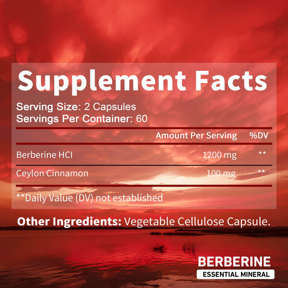 [Berberine + Ceylon Cinnamon] Berberine + Ceylon Cinnamon - Support Healthy Cholesterol Levels, Heart Health, Berberine HCI Dietary Supplement - 120pcs