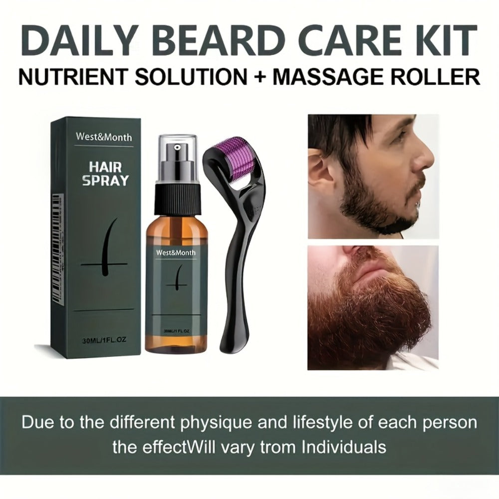 30ml/1fl.oz Beard Spray Set (Spray + Microneedle Roller), Needle Length < 0.25mm, Contains Ginseng and Ginger Extracts, Provides Sufficient Moisture for the Beard, Derma Roller, This Product Is Not Intended for Use