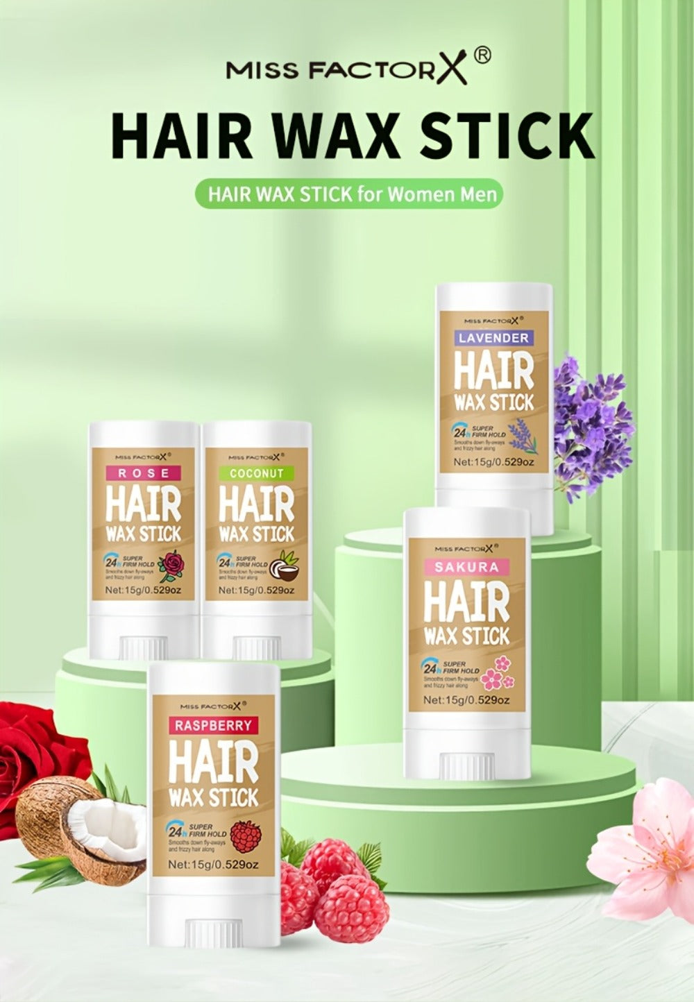 Hair Wax Stick – 5-Pack Fragrance-Free Styling Wax with Jojoba Oil for All Hair Types, Strong Hold, Natural Finish, Travel-Friendly Hair Wax Sticks