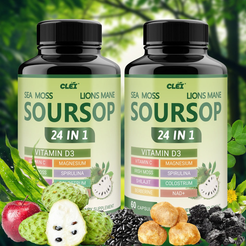 Soursop Graviola Capsules - Laboratory-tested Advanced Ingredient Blend - 24IN1 = Digestion, GUT Health, Provides Antioxidant Benefits for Man and Woman. - 60 CAPSULES
