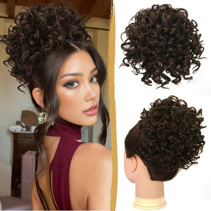 Messy Bun Hairpiece Drawstring Loose Curly Clip In Hair Extension Scrunchie Fake Bun Ponytail Updo Women 10 Inch Thick Voluminous Brown Dark Blonde All Hair Types