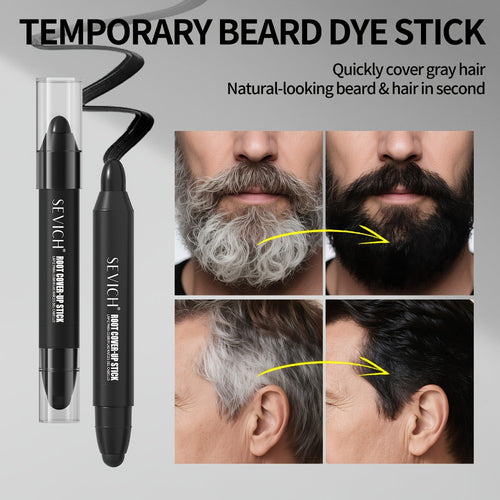 Men's Hair Dye Stick Gray Coverage — Sevich Beard & Hair Color Pen, Hypoallergenic, Sweat-Proof, Water-Resistant, Long-Lasting Formula, 2pcs Set