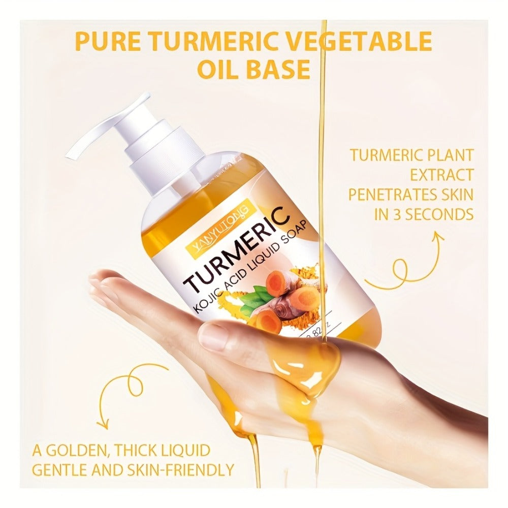 250g Turmeric Kojic Acid Liquid Soap, Long Lasting Fragrance, Deep Cleansing And Moisturizing, Rich Foam, Suitable for All Skin Types, Full Body Usable, Mild And Non-irritating