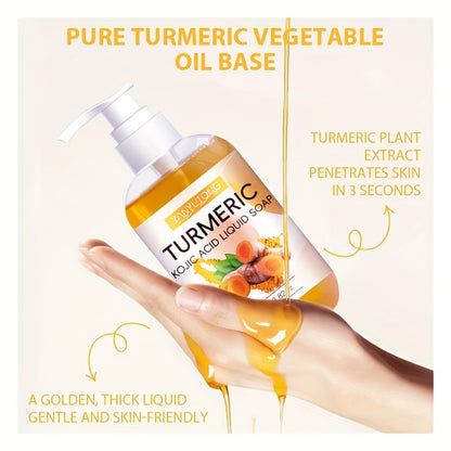 Turmeric Kojic Acid Body Wash 250g - Deep Cleansing Brightening Liquid Soap with Rich Foam & Long Lasting Fragrance - Moisturizing Shower Gel for All Skin Types, Mild & Non-Irritating