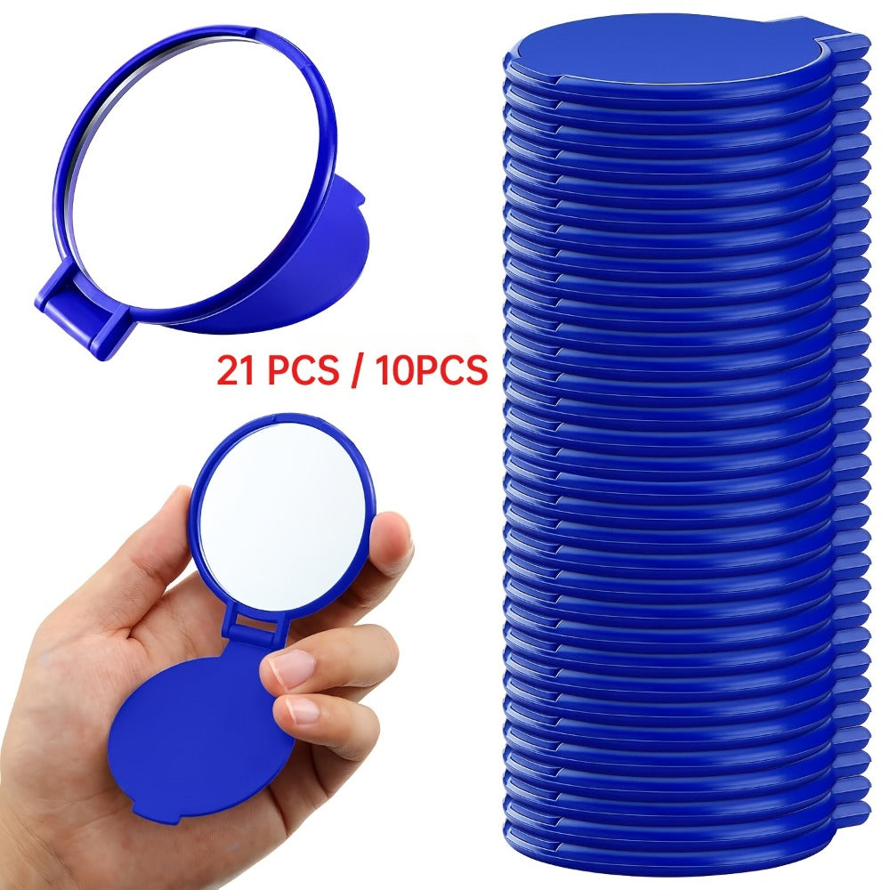 Value Pack Portable Folding Makeup Mirror Set In Royal Blue. Compact Round Mini Mirrors Fit In Purse, Ideal for Women's Daily Use, Travel, And As A Thoughtful Mother's Day Gift(10pcs/ 21pcs Available)